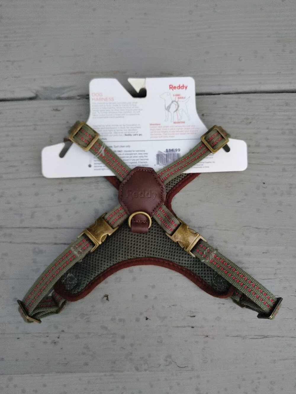 Reddy Dog Harness in Gray with Brown Trim.Size Small